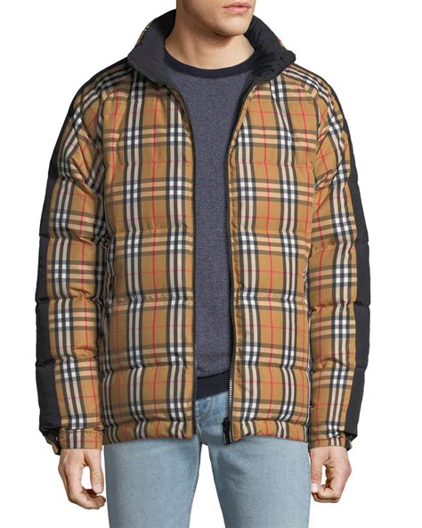 burberry men's reversible logo graphic fleece bomber jacket|Burberry check puffer jacket.